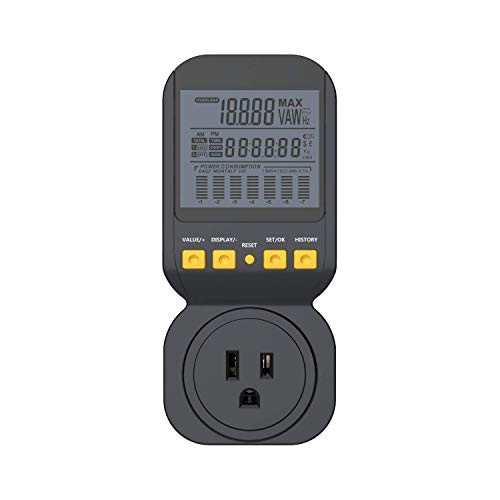 Electricity Usage Monitor by Spartan Power Energy Watt Meter with 15A Outlet, 1800 Watt Maximum SP-PM120