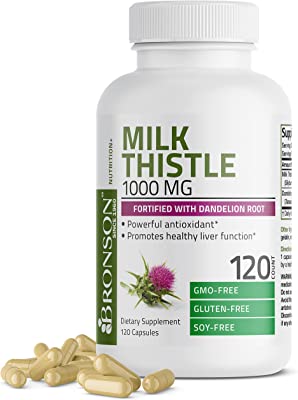 Book Cover Milk Thistle 1000mg Silymarin Marianum & Dandelion Root Liver Health Support 120 Capsules