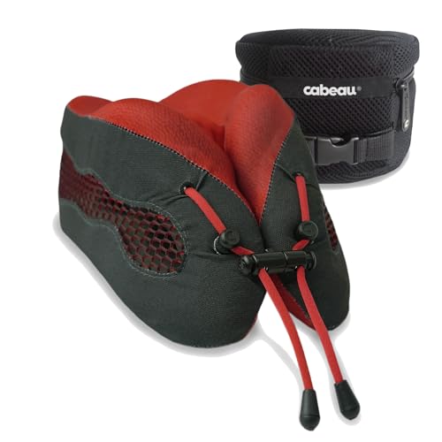 Cabeau Evolution Cool Travel Pillow- The Best Air Circulating Head Neck Memory Foam Cooling Travel Pillow - Red