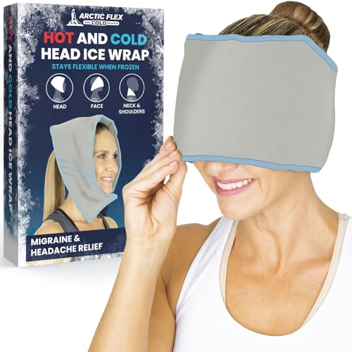 Arctic Flex Migraine Headache Relief Ice Head Wrap - Headaches Ice Pack Cap - Flexible Cold & Hot Gel Hat Eye Mask for Injuries to Neck, Shoulder Tension Pain - Freeze, Heat Therapy - Kid, Men, Women