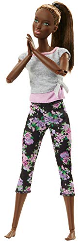 Barbie Made to Move Doll with 22 Joints, Dark Hair, Floral Yoga Pants and Gray Top