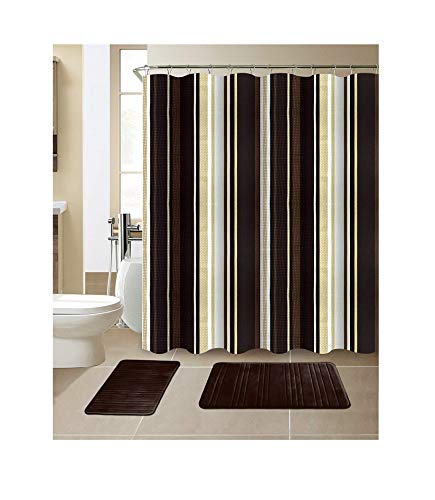 Book Cover All American Collection 15-Piece Bathroom Set With 2 Memory Foam Bath Mats and Matching Shower Curtain | Designer Patterns and Colors