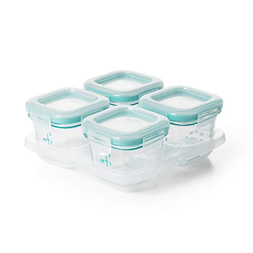 Book Cover OXO Tot Glass Baby Blocks Food Storage Containers, Teal, 4 oz