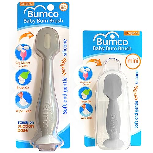 Bumco Baby Bum Brush + Mini Baby Diaper Cream Spatula with Case - BPA-Free Silicone Diaper Spatula, Mom-Invented Butt Paste Applicator (Gray & Gray)