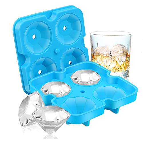 Ice Cube Trays, Diamond-Shaped Fun Ice Cube Molds BPA Silicone Flexible Ice Maker for Chilling Whiskey Cocktails(Blue)
