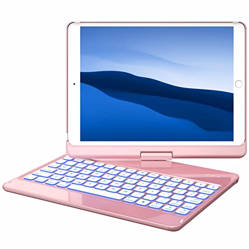 Earto iPad 9th Generation Keyboard Case 10.2 inch (2021), 8th / 7th Gen, Air 3, Pro 10.5 Compatible, 7 Color Backlit, 360 Rotatable, Slim Wireless Keyboard with Folio Hard Back Cover, Rose Gold