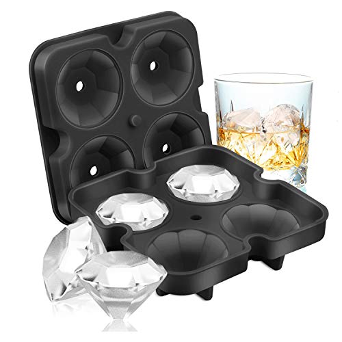 Ice Cube Trays, Diamond-Shaped Fun Ice Cube Molds BPA Silicone Flexible Ice Maker for Chilling Whiskey Cocktails (Black)