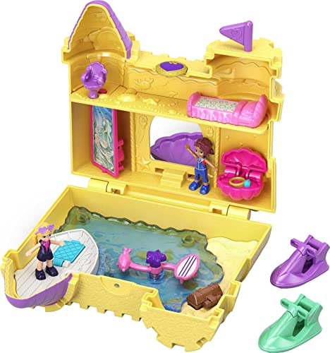 Polly Pocket Travel Toy with 2 Micro Dolls, Dolphin Pet & Water Play Accessories, Pocket World Surf ‘N’ Sandventure Playset