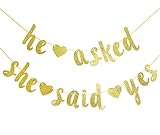 He Asked She Said Yes Gold Glitter Banner - Wedding, Engagement, Bridal Shower Party Decorations