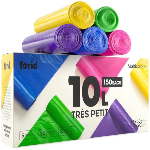 Small Trash Bag, 2.6 Gallon Garbage Bags FORID Bathroom Trash can Liners for Bedroom Home Kitchen 150 Counts 5 Color