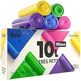 FORID Small Garbage Bags 10 Litre / 2.6 Gal 150 Count - Colorful Trash Bags for Bathroom, Bedroom & Home Office - Multi-Color Kitchen Garbage Bag Liners for small Trash Cans - Petit Sac Puobelle