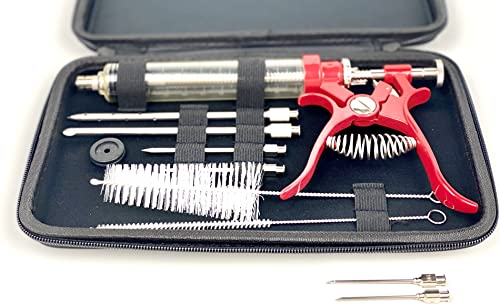 Hold Your Horses BBQ Marinade Meat Injector Gun Kit with CASE, Cleaning Brushes, 2 oz Large Capacity Barrel and 4 Professional Commercial Grade Stainless Needles