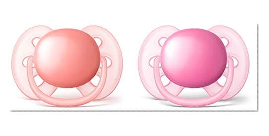 Philips Avent Ultra Soft Pacifier, 6-18 Months, Pink/Peach, 2 Pack, SCF213/22