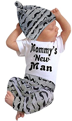 3Pcs Baby Boy Clothes Newborn Infant Bodysuit Summer Cotton Short Sleeve Romper +Pants+Hat Outfits Set (White#1, 0-6 Months)