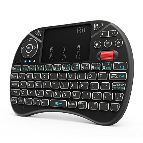 Rii Mini Wireless Keyboard, i8X Portable 2.4GHz Wireless Keyboard with Touchpad Mouse, LED Backlit, Rechargable Li-ion Battery-Black