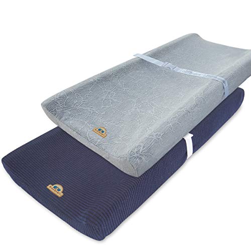 Book Cover Ultra Soft and Stretchy Changing Pad Cover 2pk by BlueSnail (Gray+Navy)