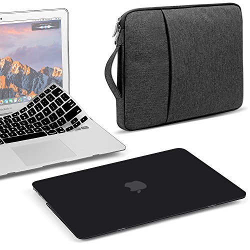 Book Cover GMYLE MacBook Air 13 Inch Case A1466 A1369 Old Version 2010 2017, 13 13.3 Inch Handle Carrying Sleeve Bag and Keyboard Cover 3 in 1 Set (Black)