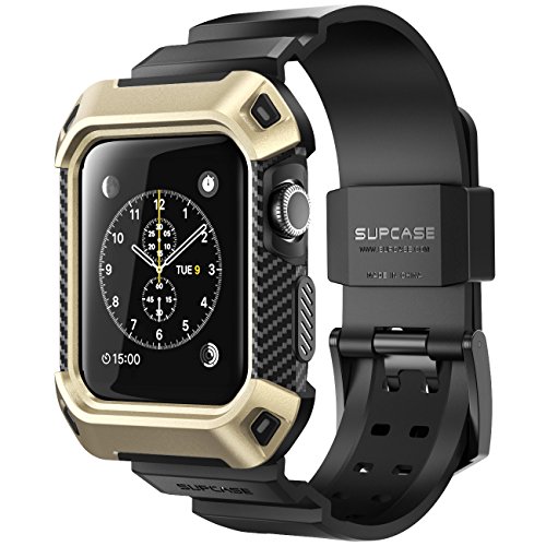 SUPCASE [Unicorn Beetle Pro] Case for Apple Watch 3, Rugged Protective Case with Strap Bands for Apple Watch Series 3 2017 Edition [42mm, Compatible with Apple Watch 42mm 2015 2016 ] (Gold)