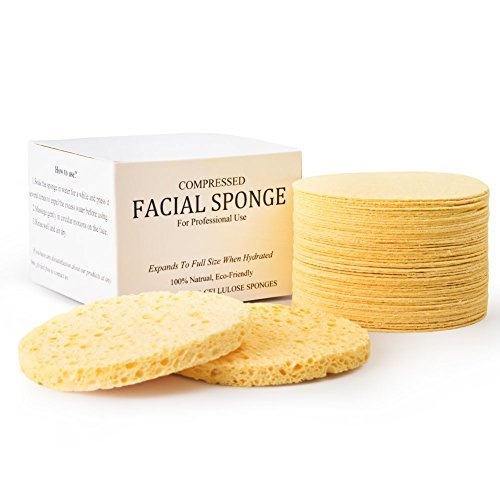 Book Cover Facial Sponges, MAXSOFT Compressed 100% Natural Cellulose Facial Cleansing Sponges-50 Count