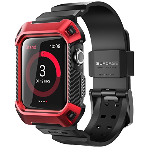SUPCASE [Unicorn Beetle Pro] Case for Apple Watch 3 [42mm], Rugged Protective Case with Strap Bands for Apple Watch Series 3/2/1 (Red)