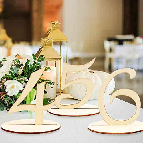 AerWo Wooden Table Numbers 1-20 for Wedding Reception and Decorations - Elegant Wedding Table Number with Base for Wedding Birthday Baby Shower Table Centerpiece