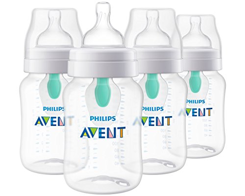 Book Cover Philips Avent Anti-colic Baby Bottle with AirFree Vent, Clear, 9 Ounce, 4 Pack, SCF403/44