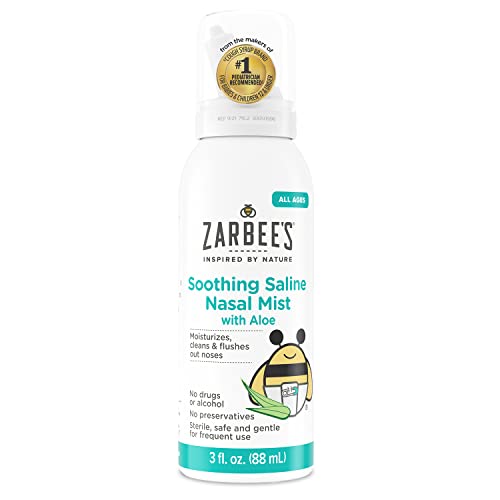 Book Cover Zarbee's Baby Nasal Saline Spray, Soothing Sterile Mist with Aloe, Newborns & Up, Cleansing Nose Relief, 3Fl Oz