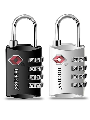 DOCOSS Metal Luggage Lock, (PACK OF 2) 1 BLACK ,1 SILVER, Small