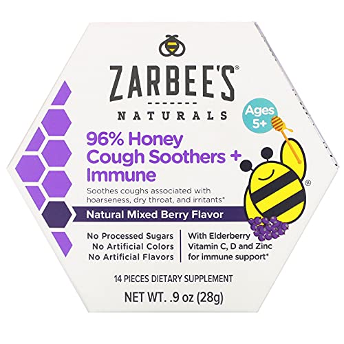 Book Cover Zarbee's Naturals 96% Honey Cough Soothers + Immune with Elderberry, Vitamin C, D, and Zinc for Immune Support*, Natural Mixed Berry Flavor, 14 Drops