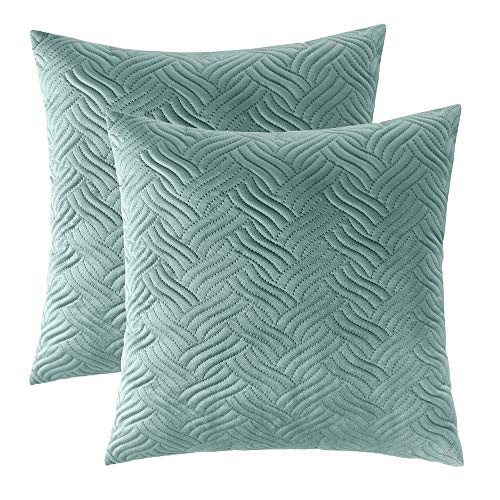 Artcest Set of 2, Decorative Velvet Bed Throw Pillow Case, Sofa Soft Quilted Pattern, Comfortable Couch Cushion Cover, 18"x18" (Seafoam)