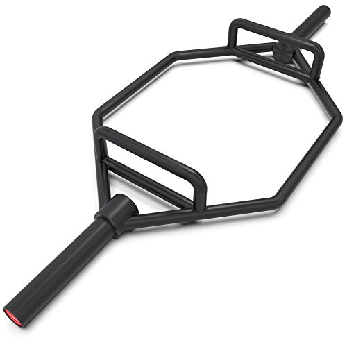 Book Cover Synergee 20kg and 25kg Chrome or Black Olympic Hex Barbell Trap Bar with Flat or Raised Handles for Squats, Deadlifts, Shrugs. 56â€ Long Bar with 10â€ Sleeve