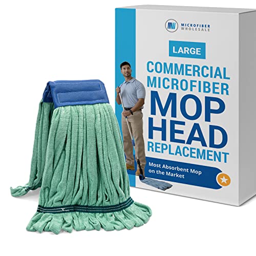 Commercial Mop Head Replacement - Large Microfiber Tube Mop (18 oz.) | Industrial Wet Mops | Washable Refill, Reusable, Heavy Duty, Looped End Mopheads | Hardwood, Tile, Laminate Floors (Green)