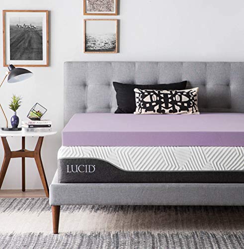 Book Cover LUCID 4 Inch Lavender Infused Memory Foam Mattress Topper - Ventilated Design - Twin Size