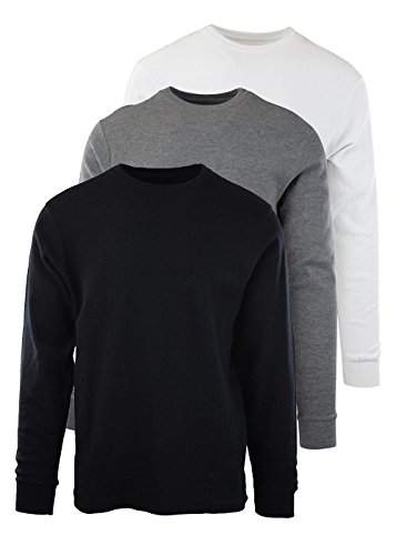 Byn Dynasty Men's Thermal Lightweight T-Shirt 3-Pack Long Sleeve Waffle-Knit Crew Neck