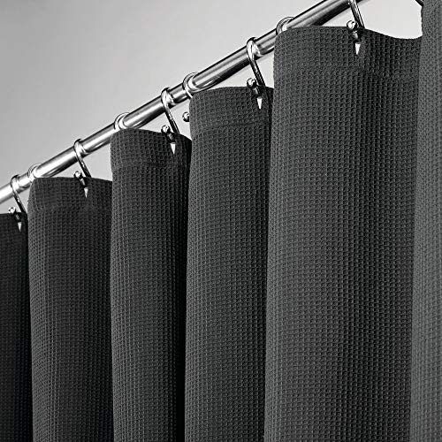 mDesign Shower Curtain â€“ Fabric Shower Curtain Made of 100% Cotton â€“ Easy-Clean Shower and Bath Curtain with Waffle-Weave Pattern â€“ White