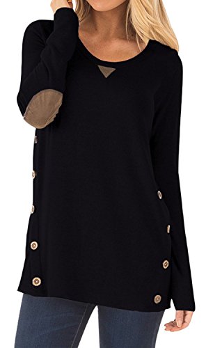 DEARCASE Women's Casual Long Sleeve Faux Suede Loose Tunic Button Blouses Shirt Tops