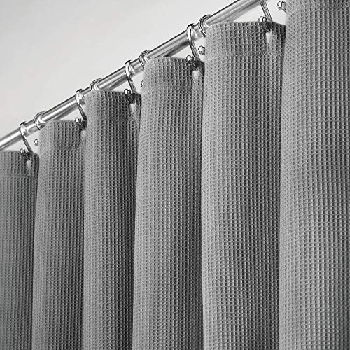mDesign Extra-Wide Premium 100% Cotton Waffle Weave Fabric Shower Curtain, Hotel Quality - for Bathroom Showers and Bathtubs, Super Soft, Easy Care - 108" x 72", Gray