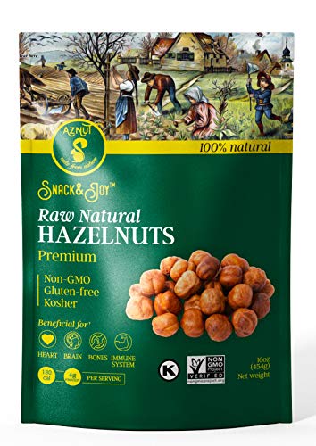 AZNUT Raw Hazelnuts Filbert Nuts , Shelled , Gluten Free, Fresh, Premium Quality 100 % Natural Non-GMO Project Certified, Kosher Certified, Great Snacks, Resealable Bag 1 LB