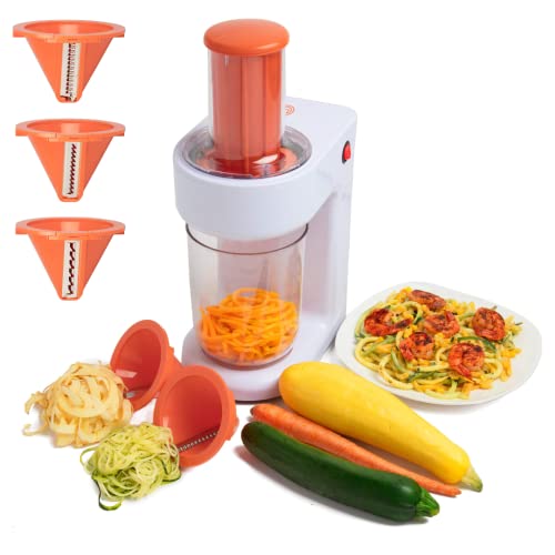 MasterChef Electric Spiralizer- 3-in-1 Vegetable Noodle Pasta Maker -Homemade Low Carb, Keto, Vegan, Gluten Free Pasta -Zoodle Zucchini Veggie Slicer Cutting Styles and XL Hopper (w FREE Recipe Guide)