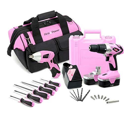 Pink Power 18V Cordless Drill Driver & Electric Screwdriver Combo Kit with Tool Bag