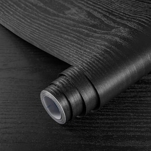 practicalWs Black Wood Contact Paper 17.7'' x 78.7'' Peel and Stick Wood Wallpaper Self Adhesive Black Wallpaper Covering for Kitchen Countertop Cabinets Vinyl Wrap Paper PVC