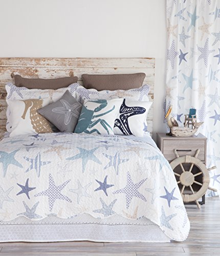 North End Decor Starfish Reef Coastal Quilt, Twin 2-Piece Bedding Sets, 68"x89", White