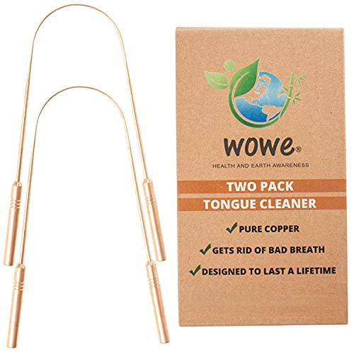 Book Cover Wowe Lifestyle Tongue Scraper Cleaner Metal - No Bad Breath, and Halitosis - Pack of 2 (Copper)