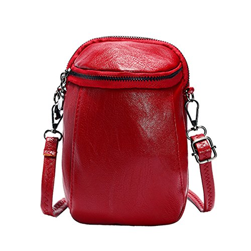 JOSEKO Crossbody Bag for Women, PU Leather Round Little Phone Bag Casual Bucket Bag Vintage Travel Bag for Women Girls Ladies Wine Red 5.12 inch(L) x 2.36 inch(W) x 7.48 inch(H)