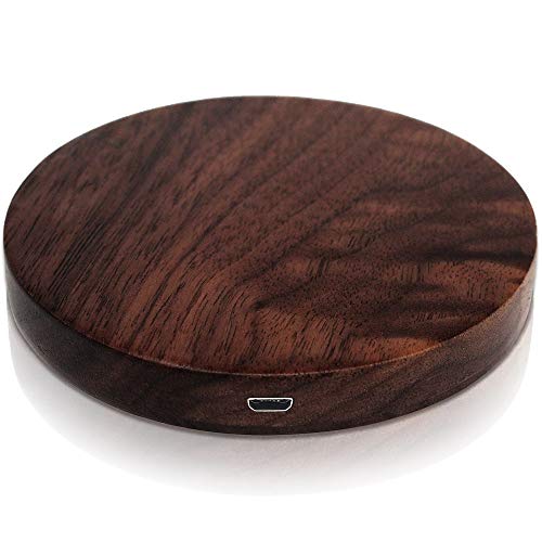 Qi Wireless Charger - Walnut Wood Wireless Charge Pad for Qi-Enabled Devices â€“ Wooden Fast Charging Base for iPhone 8/8 Plus, iPhone X, Samsung Note & Galaxy S8/S8+/S7/S7 Edge/S6 Edge+ & More