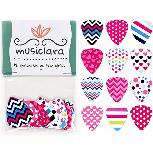 Book Cover Guitar Picks for Girls by Musiclara | Designed FOR Girls BY Girls in the USA | Set of 12, Medium (.71 MM) Thickness, Colorful, Stylish, Premium Quality | Perfect Guitar Picks for Kids & Teens!
