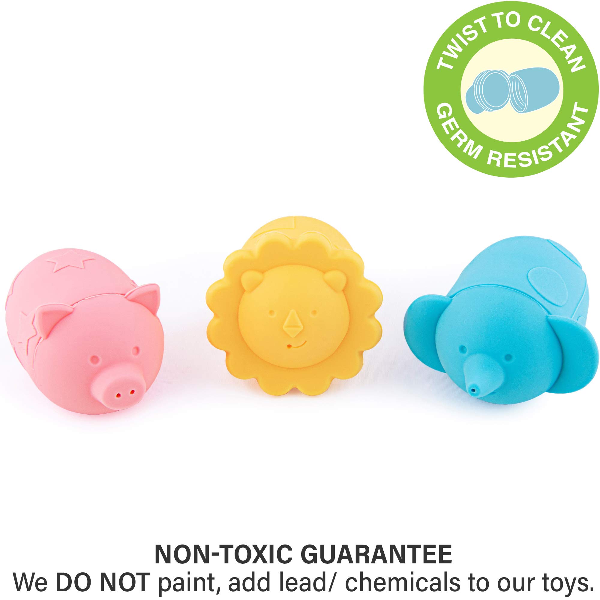 Giggles & Pebbles Silicone Pop-Squirt Bath Toy – BPA, PVC, Phthalate, Latex Free - Shower Toys (3pc) with Storage Bag for Infant Baby Toddler Boys and Girls