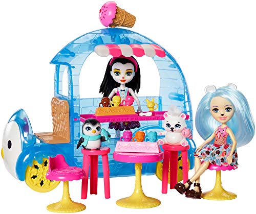Enchantimals Igloo Ice Cream Truck Playset with Preena Penguin and Pawbry Polar Bear Dolls (6-in)