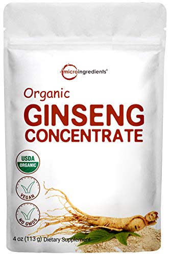 Maximum Strength Organic Korean Ginseng Root 200:1 Powder, 4 Ounce, Red Panax Ginseng Powder, Active Ginsenosides to Support Energy, Immune System, Mental Health & Physical Performance