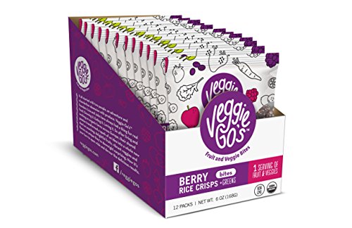 Wildmade Veggie Go's Fruit and Veggie Bites (Berry, Rice Crisps + Greens) Organic Fruit Chews with No Added Sugar for Kids and Adults - Gluten-Free, Non-GMO, Vegan - 12 Pack